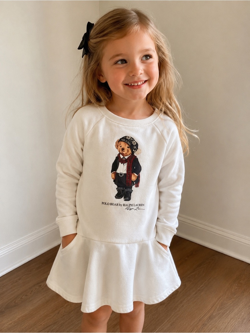 Ralph Lauren Cream Polo Bear Sweatshirt Dress